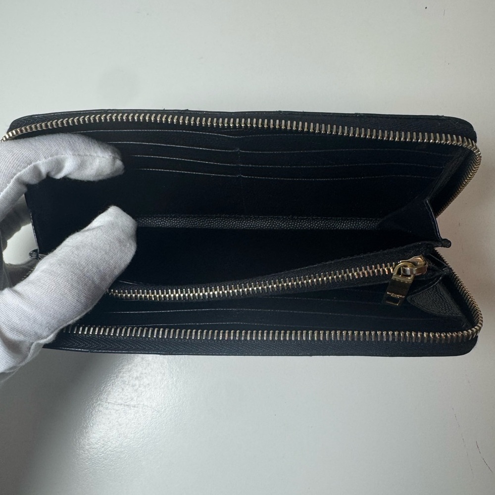 YSL Yves Saint Laurent Monogram Matelasse Leather Black Zip Long Wallet COA - Picture 7 of 12